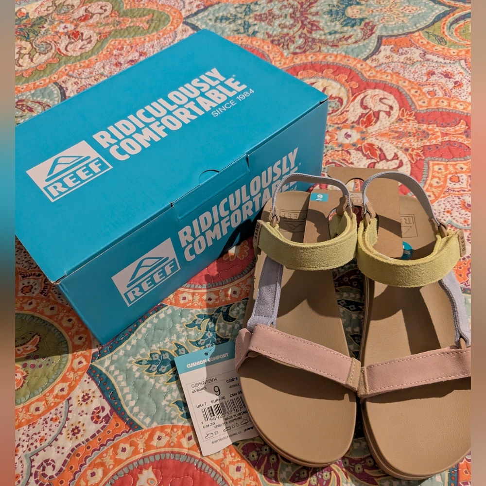 Reef Sandals in Pink, Yellow, and Blue